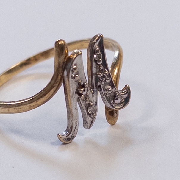 10K Gold and Diamond 'M' Initial Ring