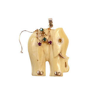 14K Gold and Bone Vintage Elephant Pendant