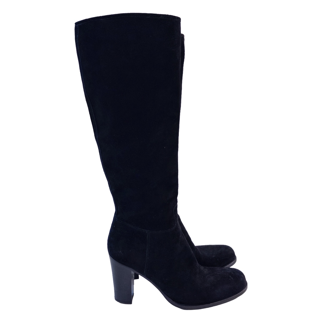 Prada Black Suede Knee High Boots