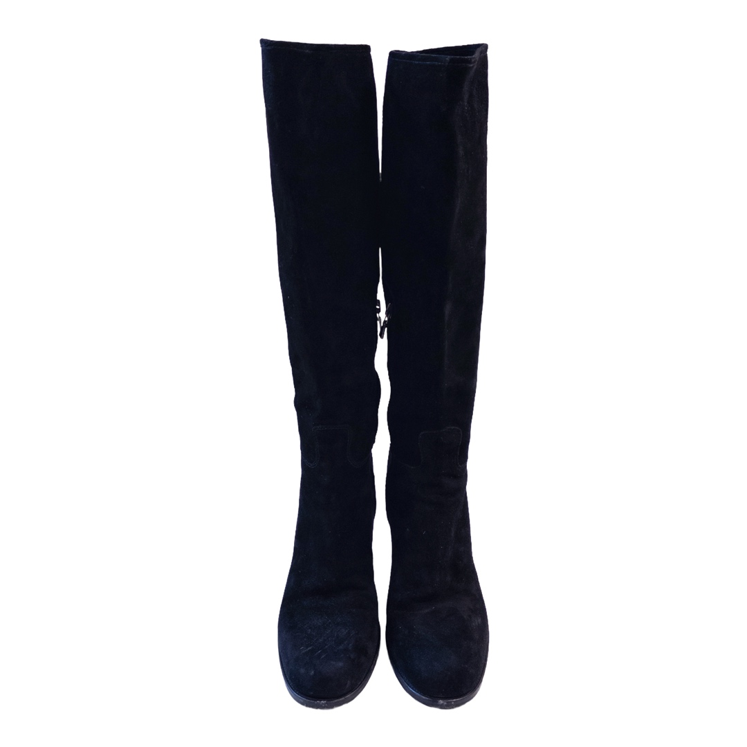 Prada Black Suede Knee High Boots