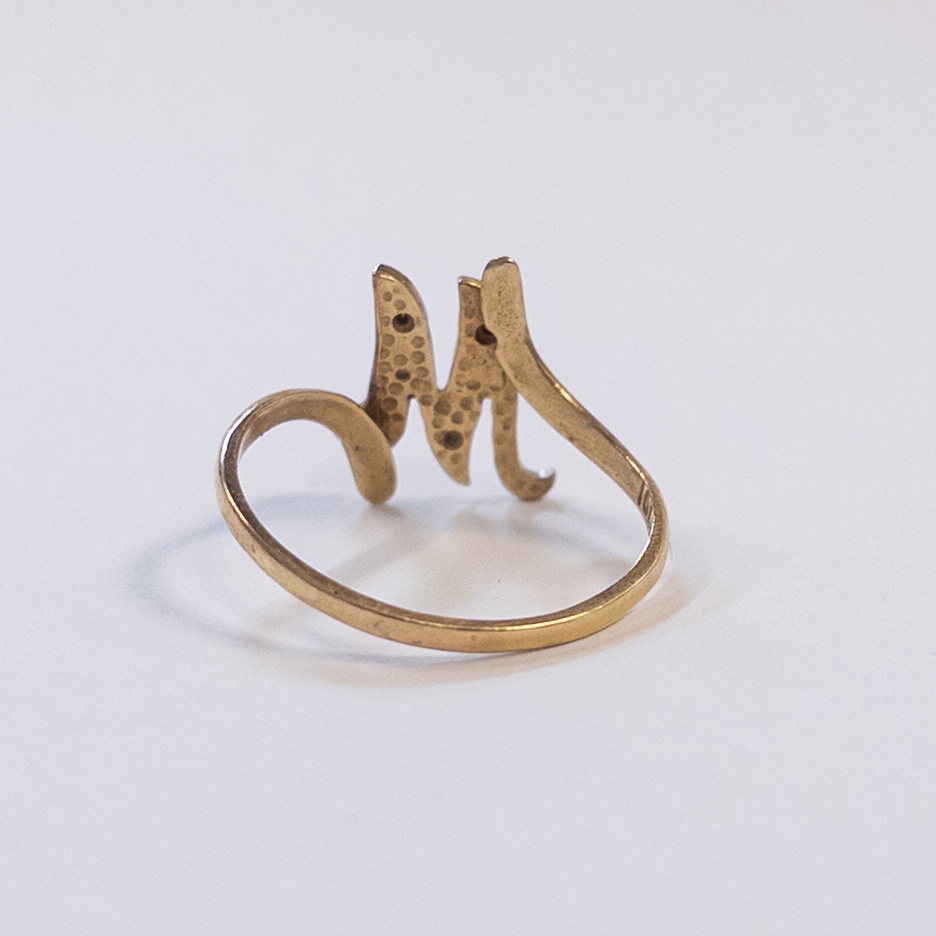 10K Gold and Diamond 'M' Initial Ring