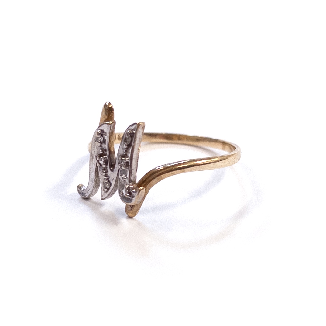 10K Gold and Diamond 'M' Initial Ring