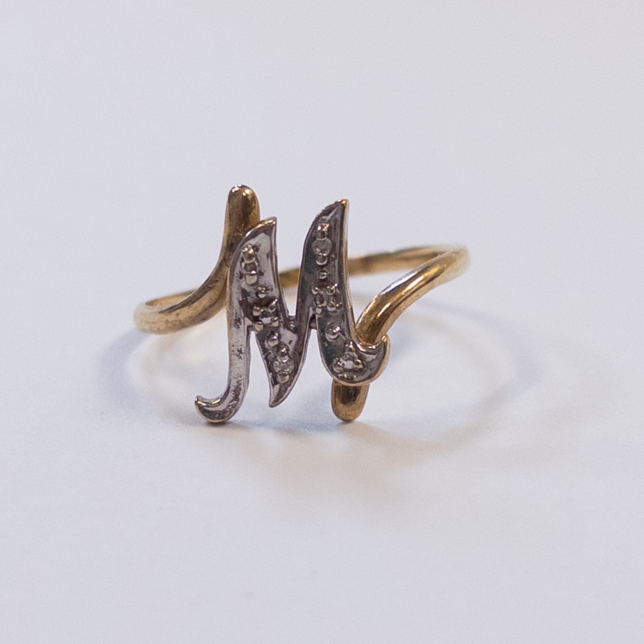 10K Gold and Diamond 'M' Initial Ring