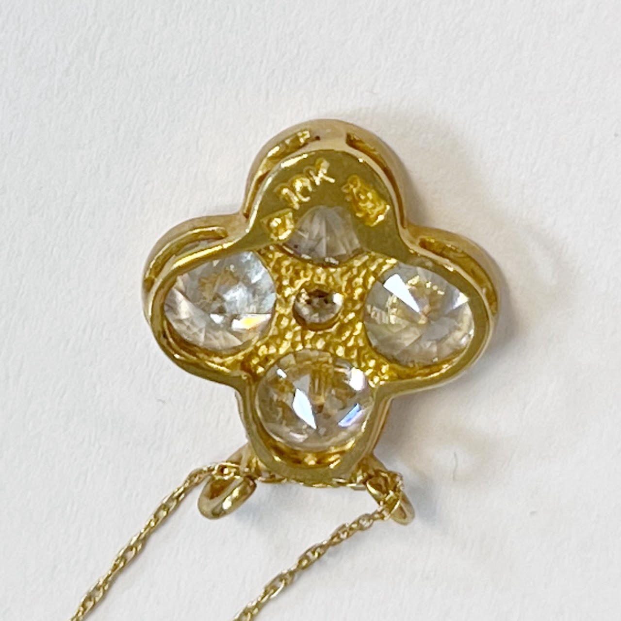 10K Gold and Cubic Zirconia Fleur de Lis Pendant Necklace