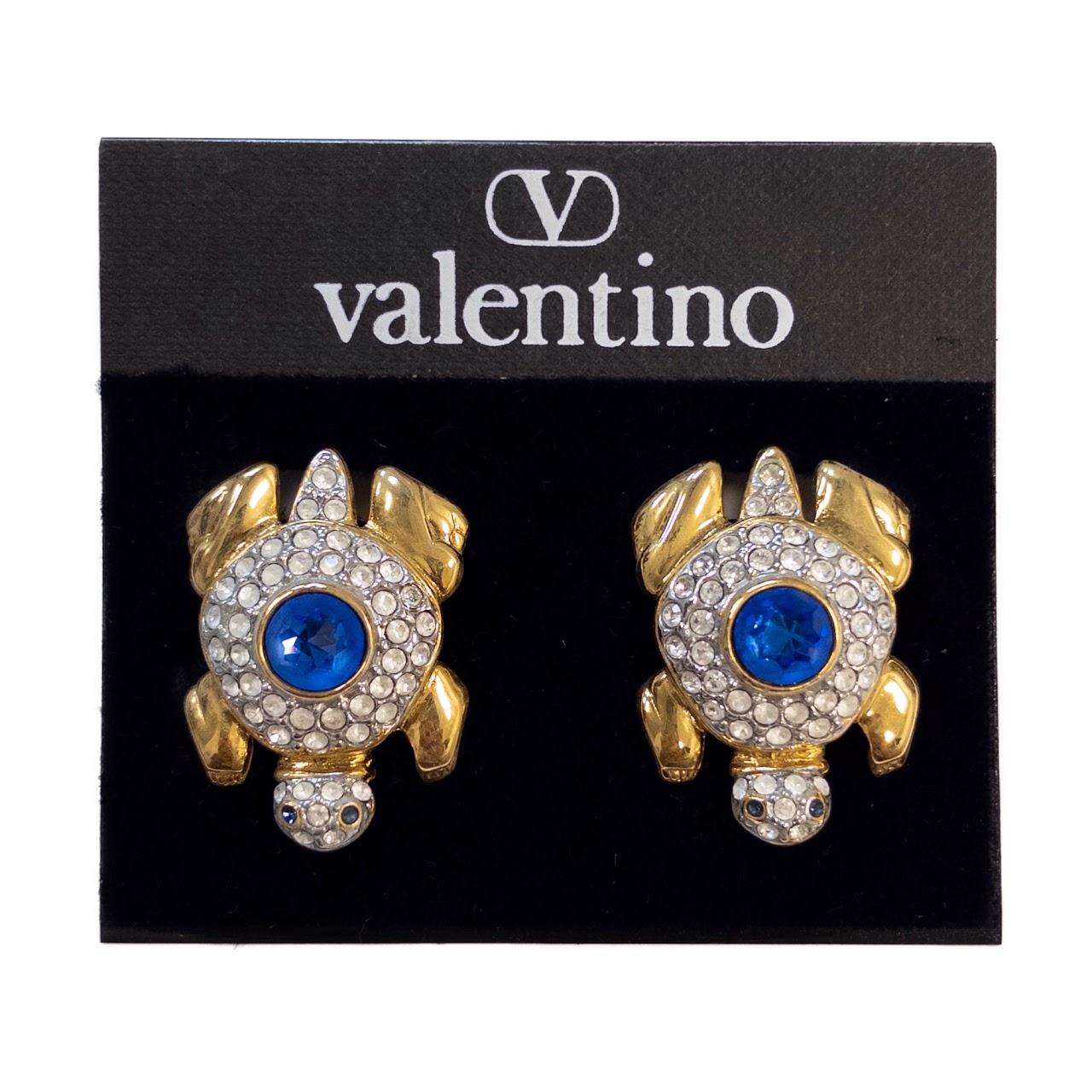 Valentino Rhinestone Encrusted Turtle Clip Earrings