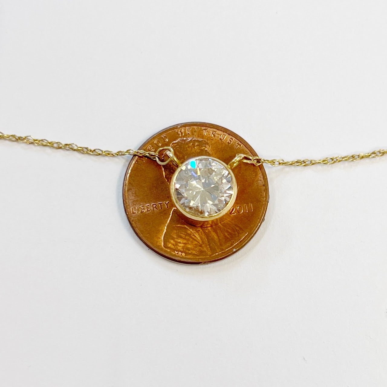 14K Gold and Cubic Zirconia 17 1/2" Pendant Necklace