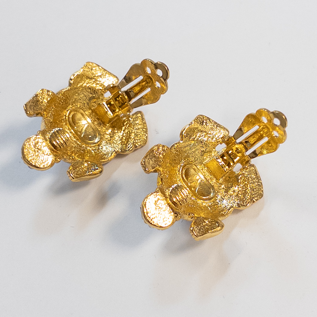 Valentino Rhinestone Encrusted Turtle Clip Earrings