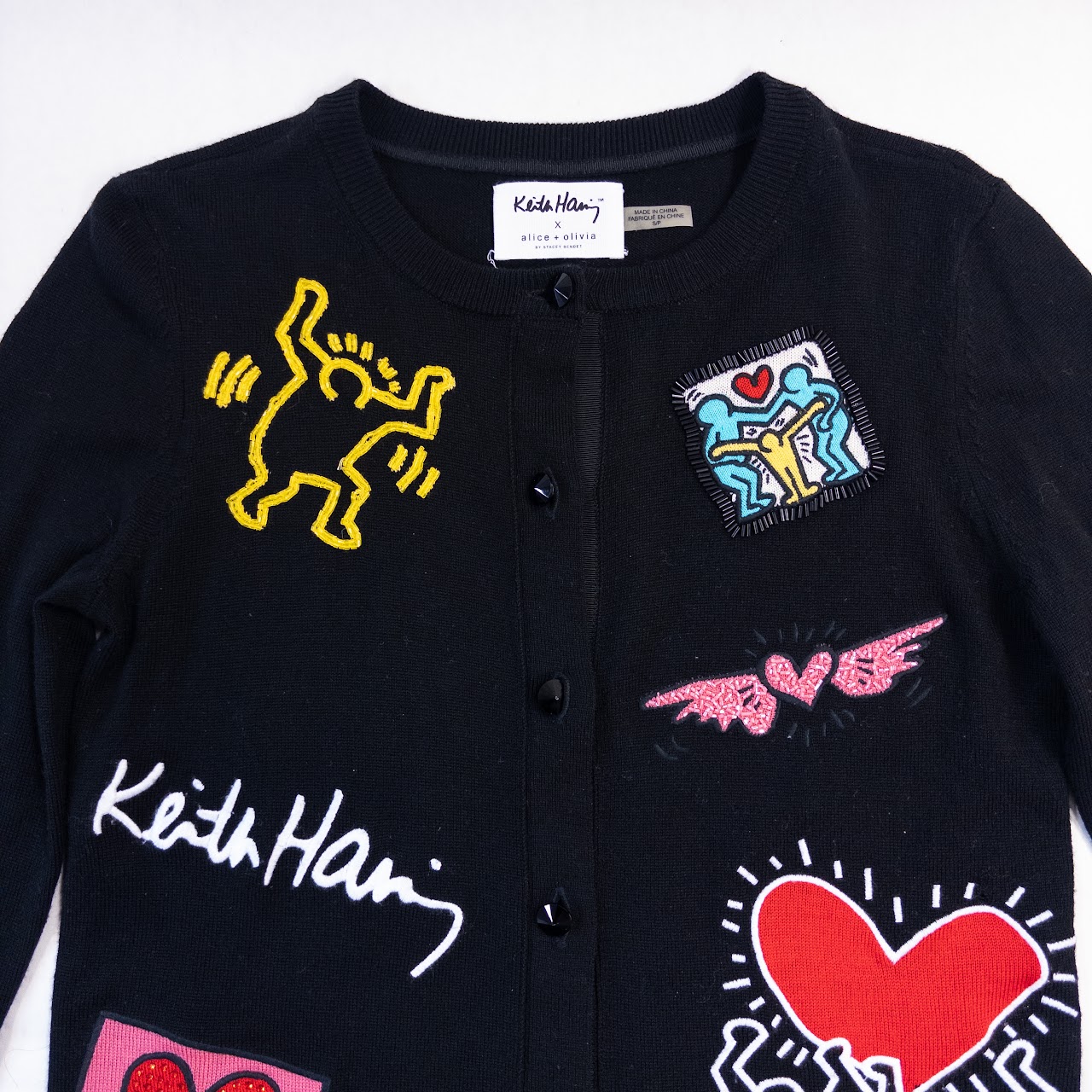 Keith Haring x Alice + Olivia Embellished Cardigan Sweater