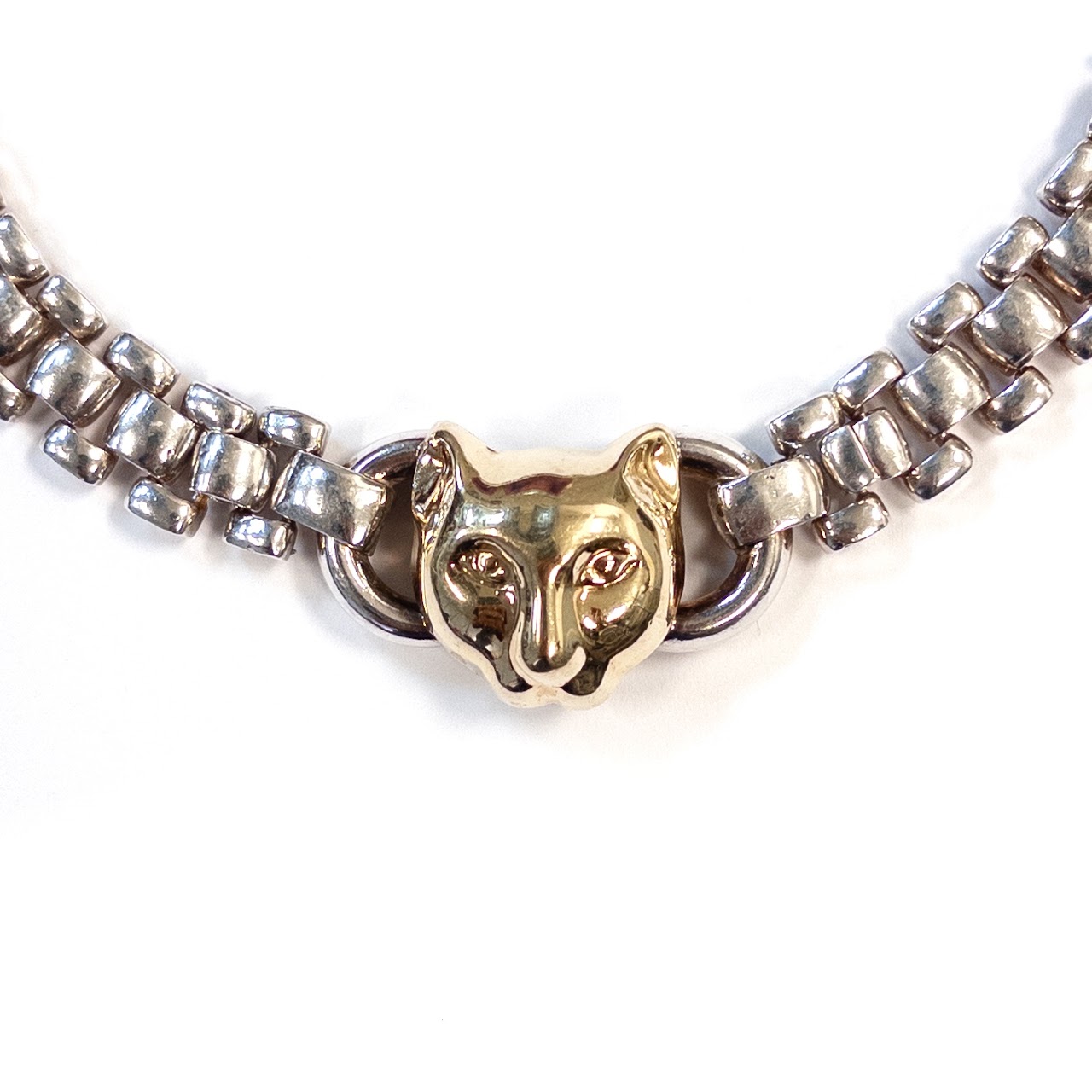 Sterling Silver and 18K Gold Heavy Cougar Head Chain Necklace