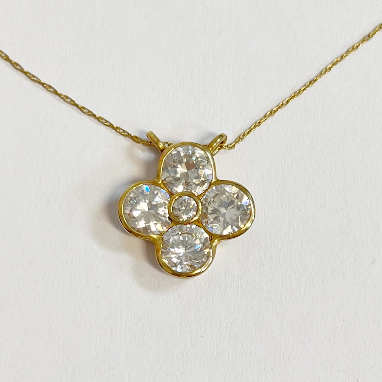 10K Gold and Cubic Zirconia Fleur de Lis Pendant Necklace