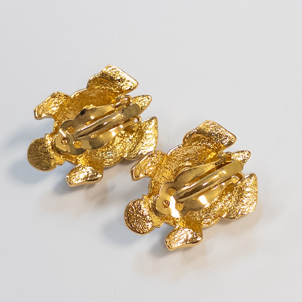 Valentino Rhinestone Encrusted Turtle Clip Earrings