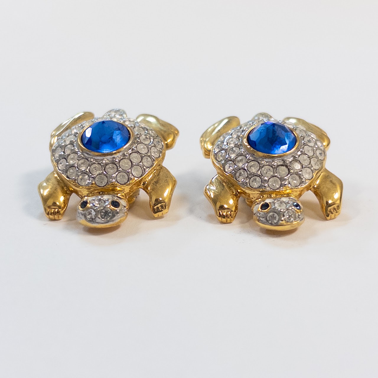 Valentino Rhinestone Encrusted Turtle Clip Earrings