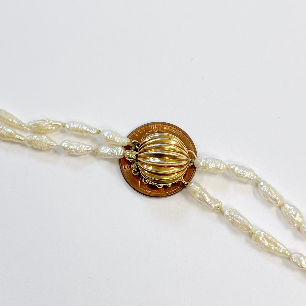 Freshwater Pearl and 14K Gold Two Strand Necklace