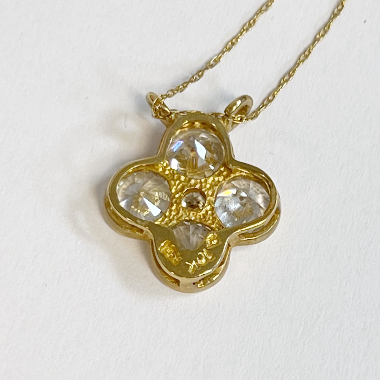 10K Gold and Cubic Zirconia Fleur de Lis Pendant Necklace