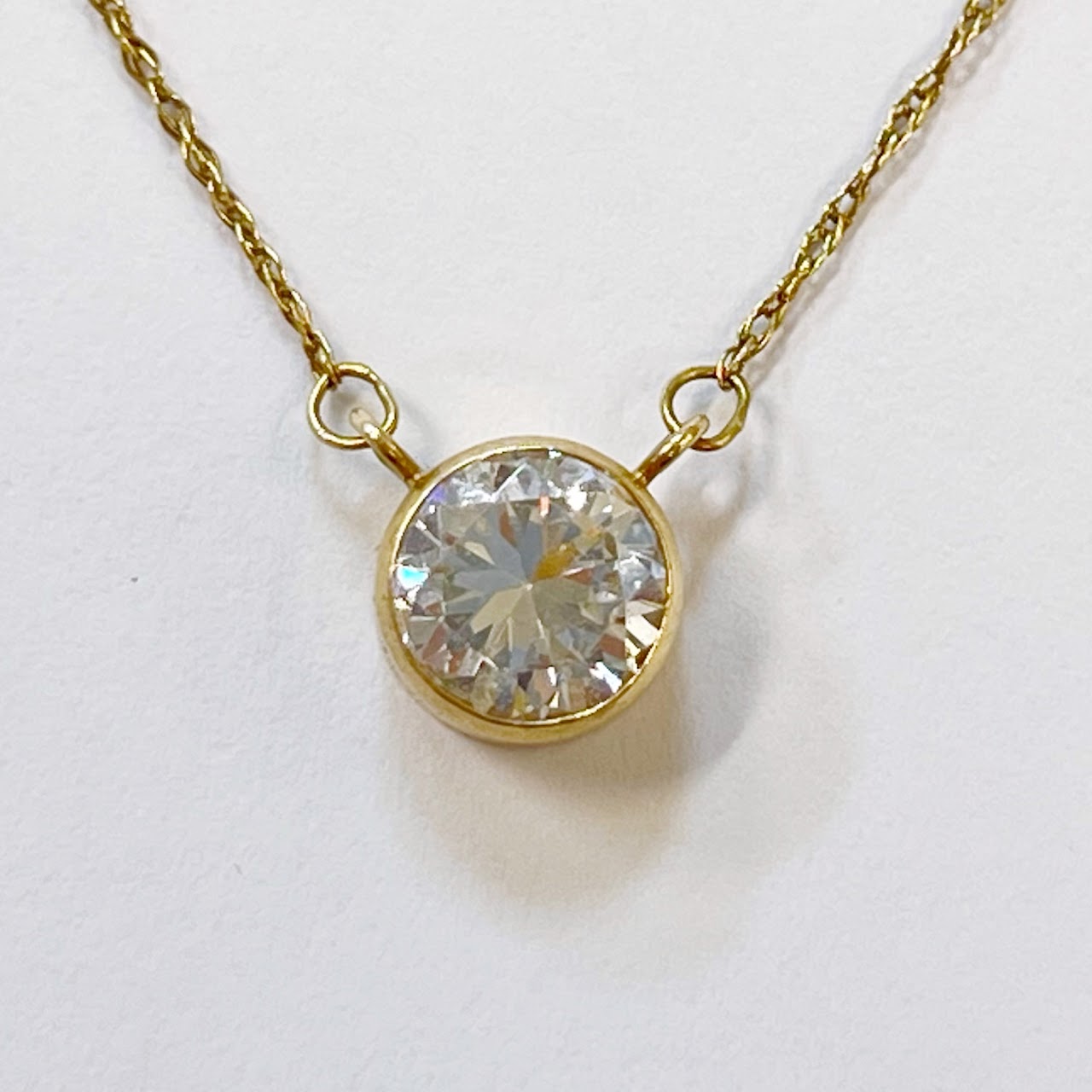 14K Gold and Cubic Zirconia 17 1/2" Pendant Necklace