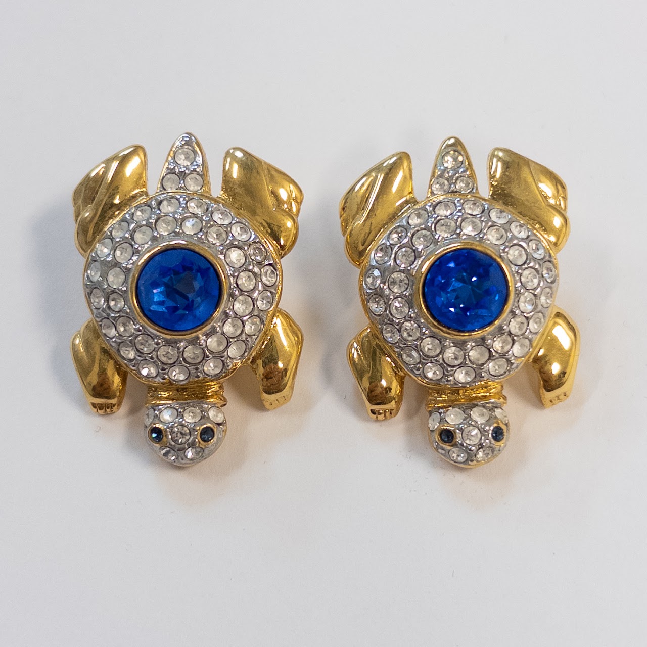 Valentino Rhinestone Encrusted Turtle Clip Earrings