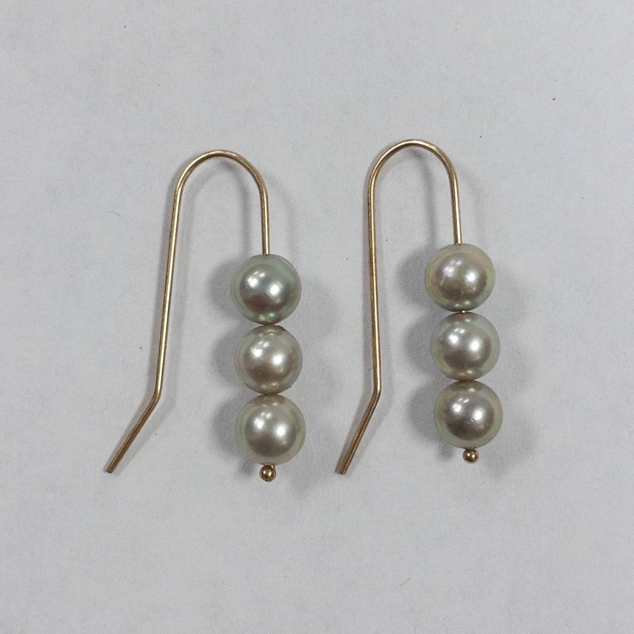 14K Gold Stacked Grey Pearl Earrings