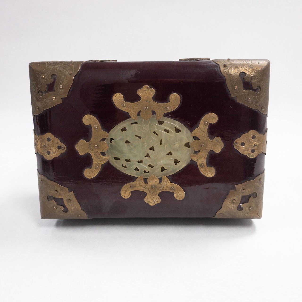 Chinese Lacquered Hardwood & Jade Jewelry Box