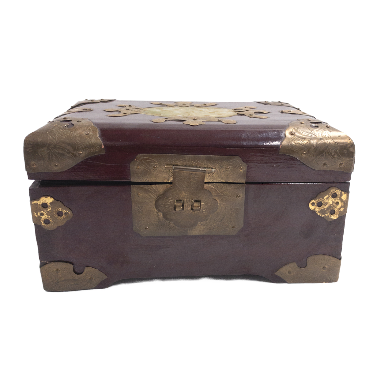 Chinese Lacquered Hardwood & Jade Jewelry Box