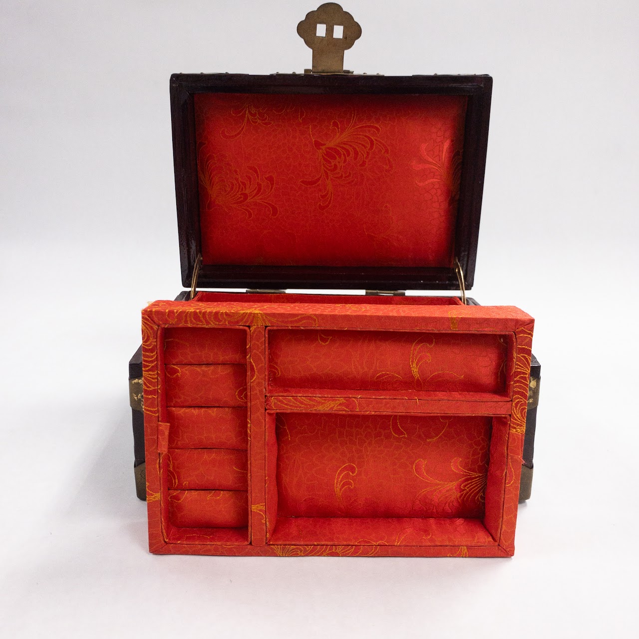 Chinese Lacquered Hardwood & Jade Jewelry Box