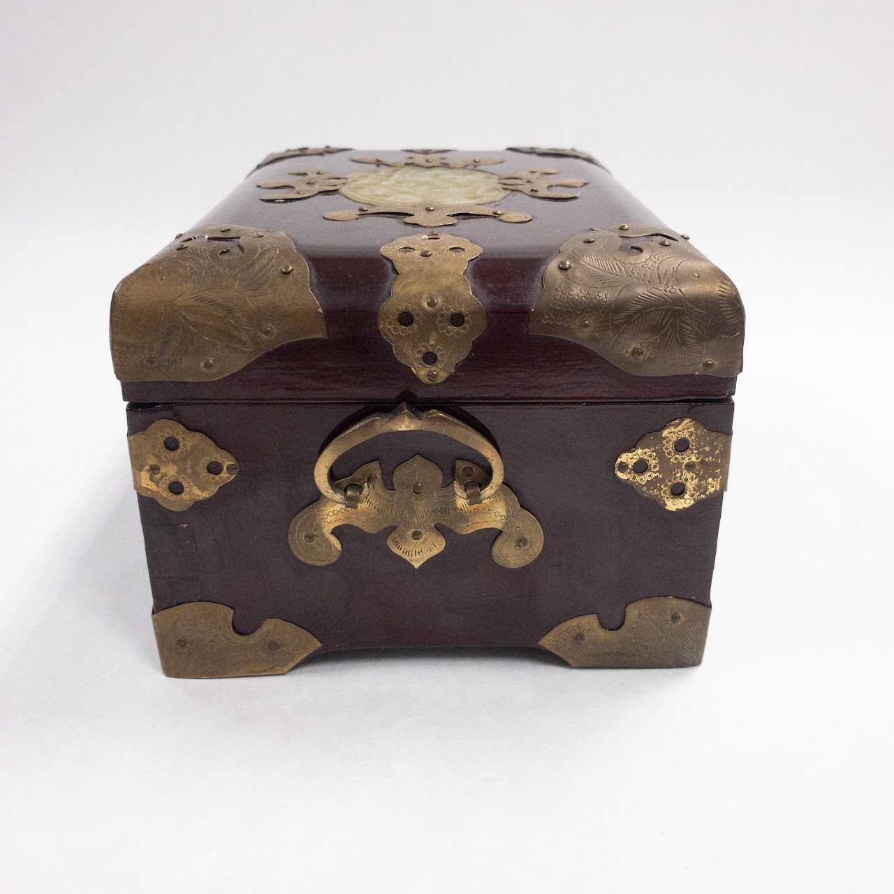 Chinese Lacquered Hardwood & Jade Jewelry Box