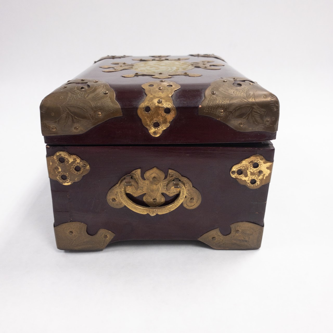 Chinese Lacquered Hardwood & Jade Jewelry Box