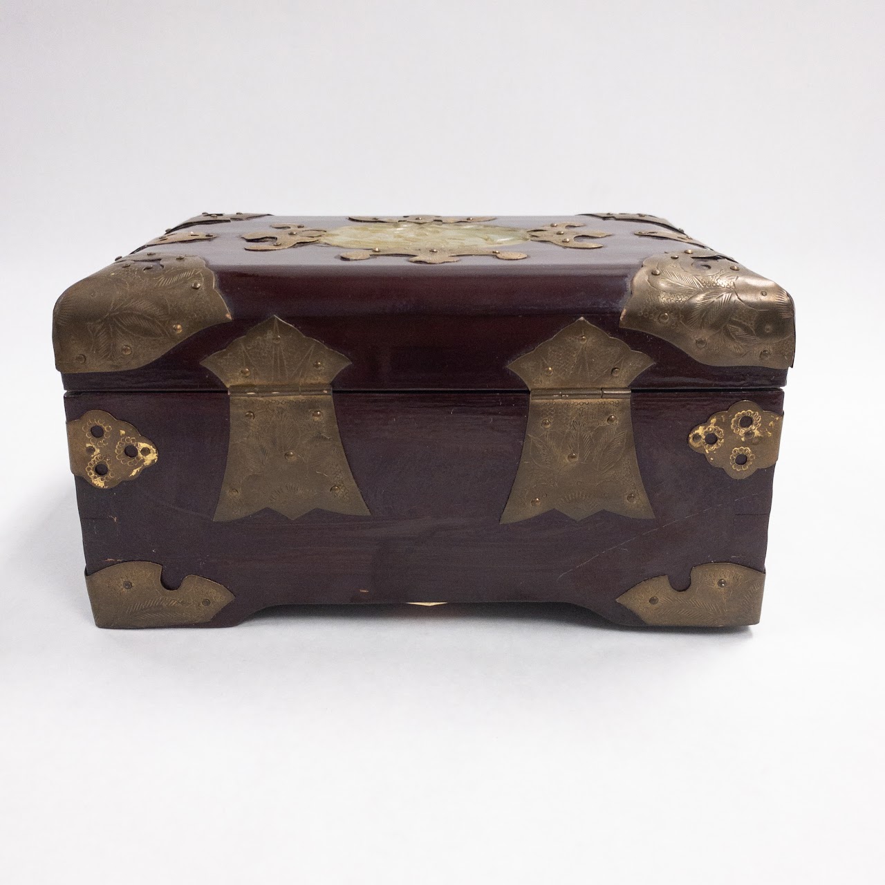 Chinese Lacquered Hardwood & Jade Jewelry Box