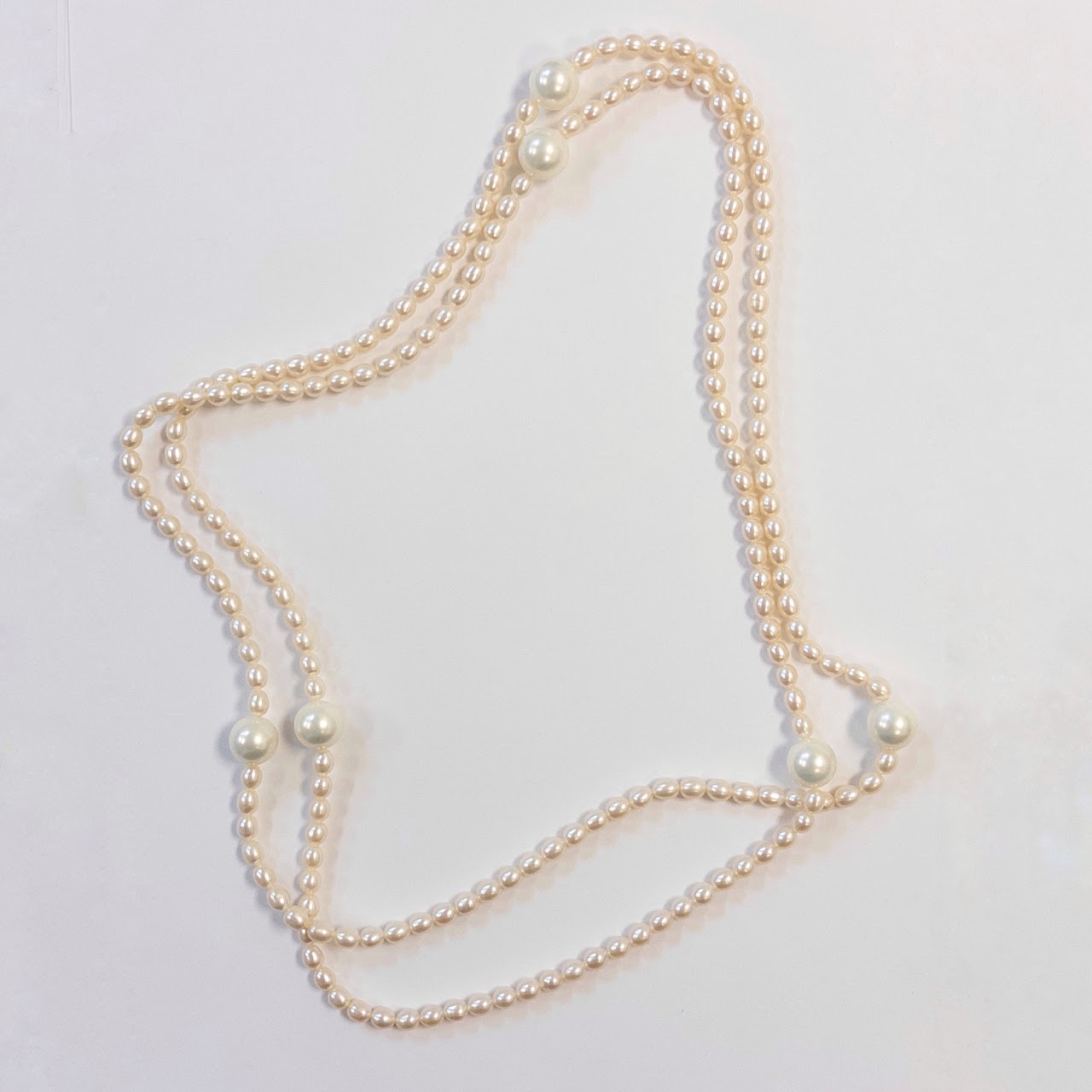 Pearl Long Strand Necklace with Six Large Detail Pearls