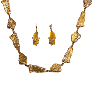 Kara Ross Abstract Resin and Clear Crystal Necklace and Earring Suite