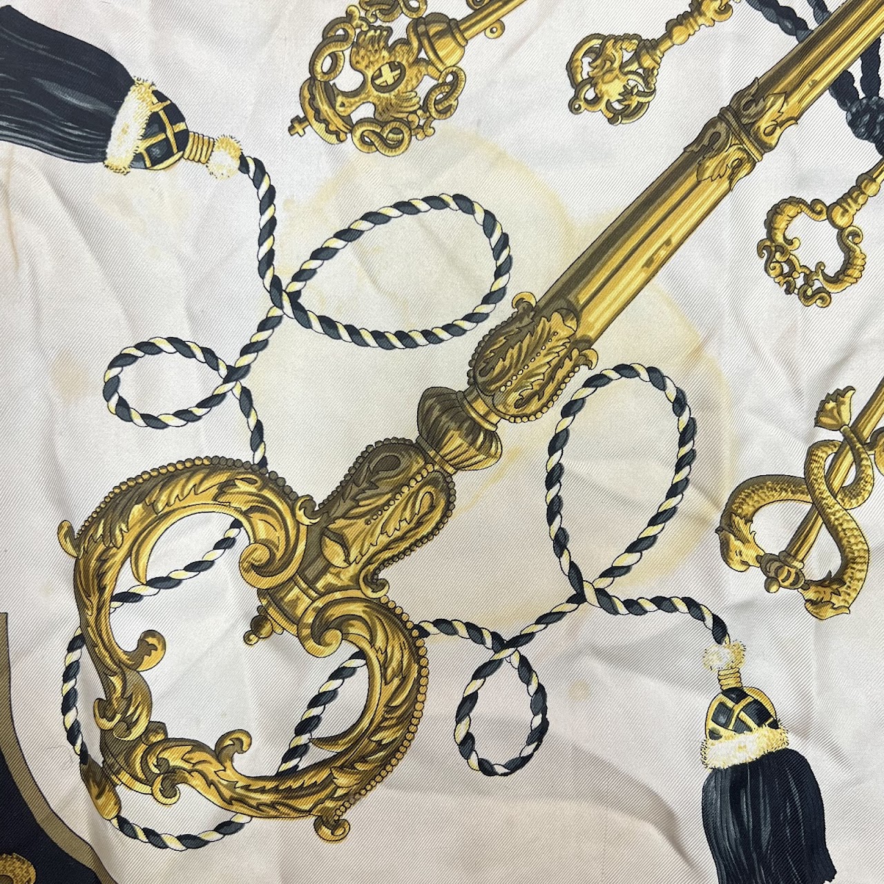 Hermès Les Cles Carre 90 Black and Gold Silk Scarf