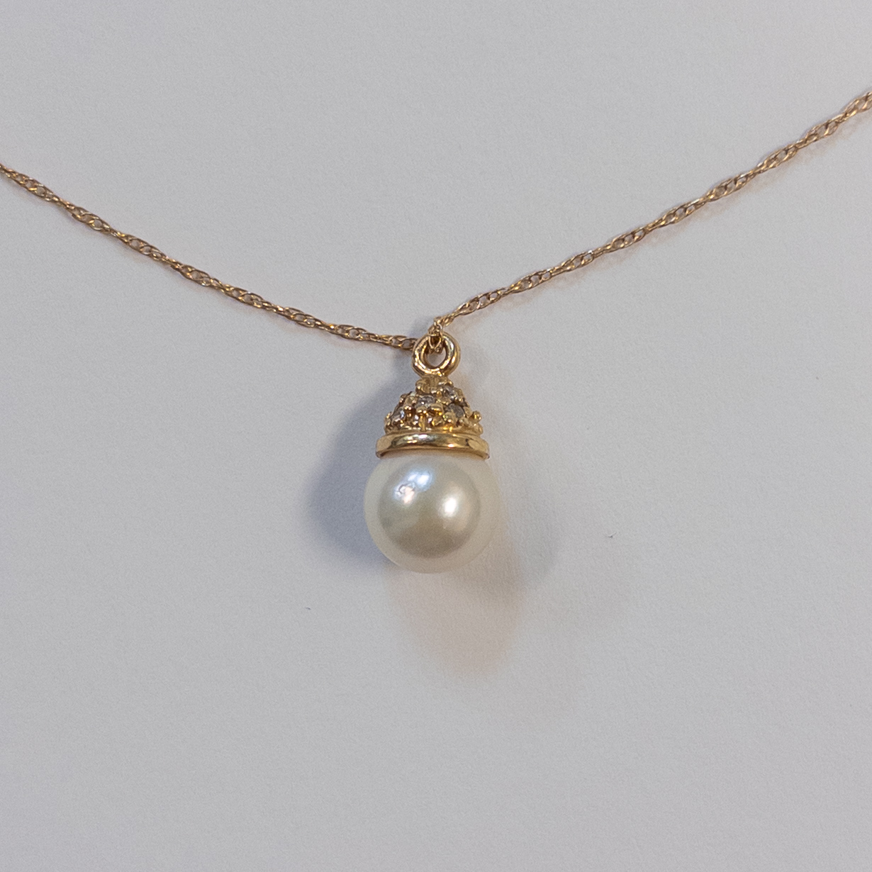 14K Gold, Pearl and Diamond Pendant Necklace