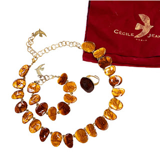 Cecile Jeanne Vintage Resin Set Flat Disc Necklace, Bracelet and Ring Suite