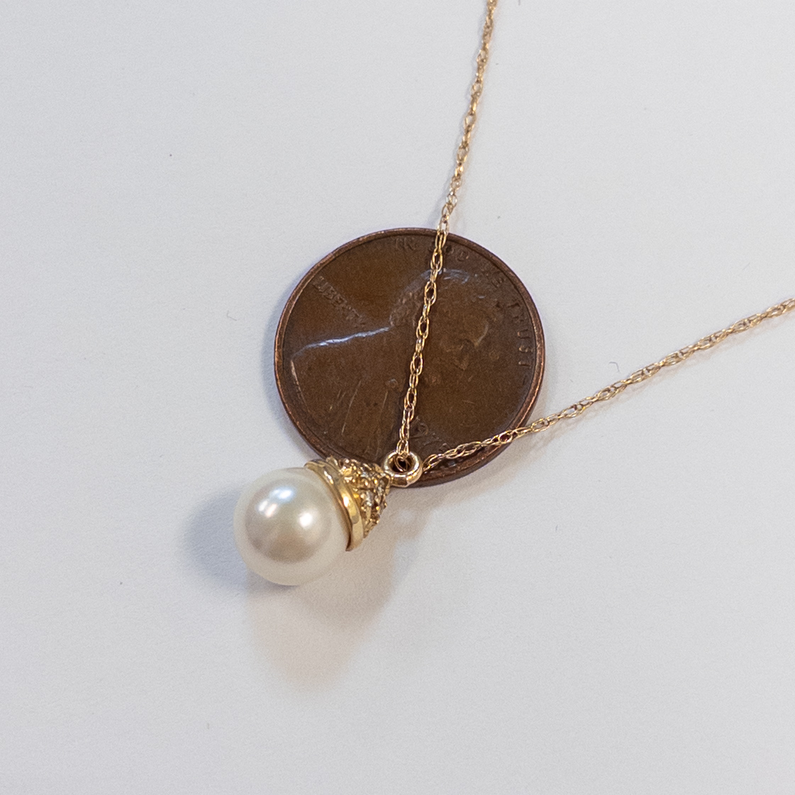 14K Gold, Pearl and Diamond Pendant Necklace