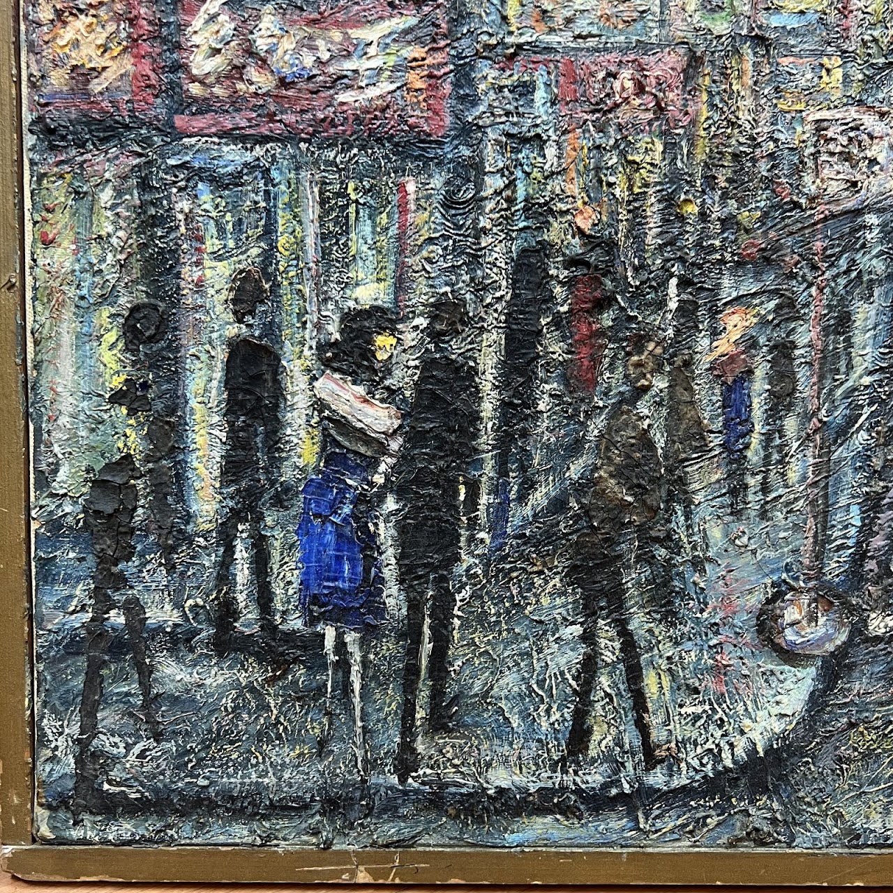 Post-Impressionist Style City Street Scene Oil Painting