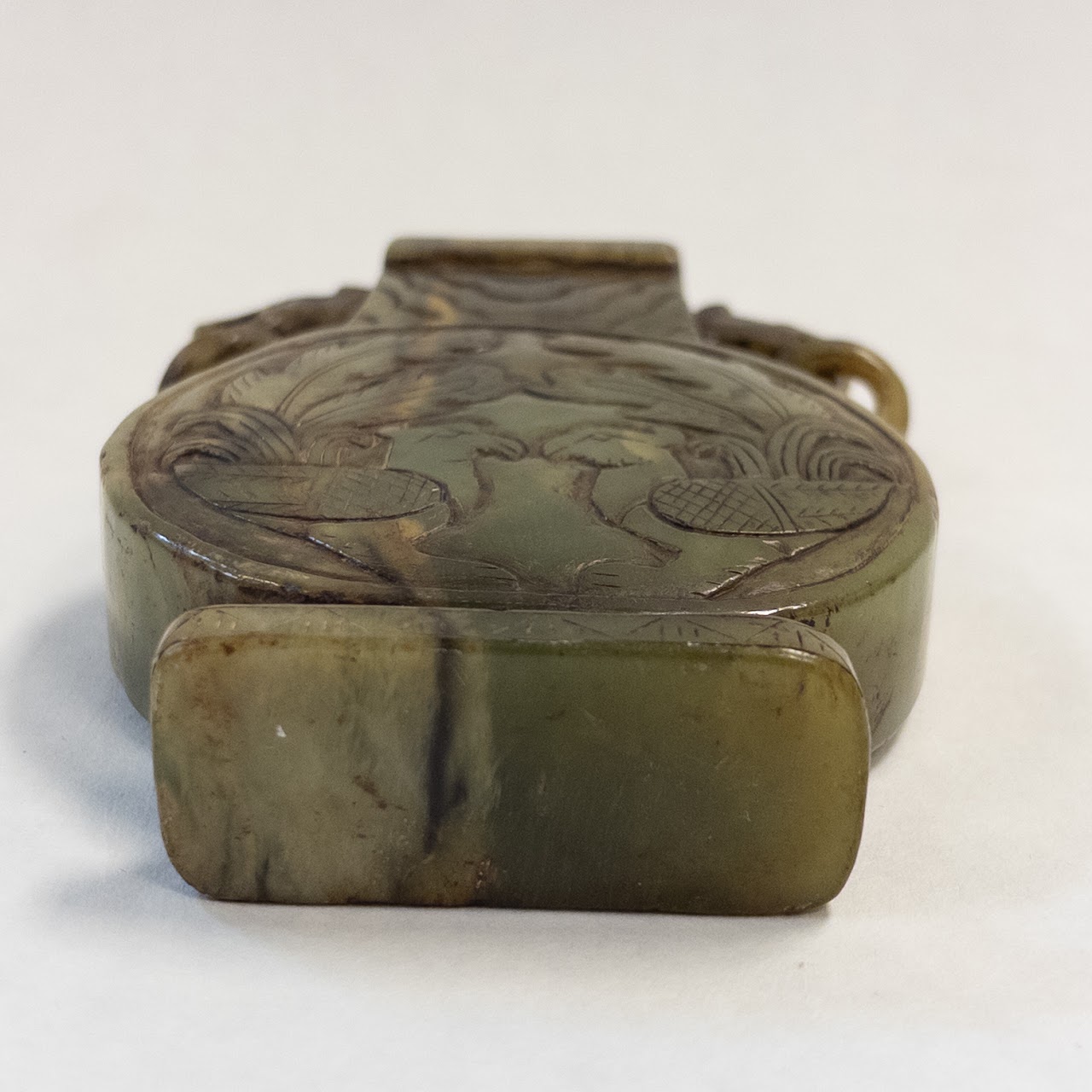 Vintage Carved Spinach Jade Small Vessel