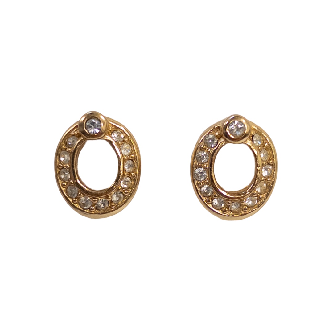 Christian Dior Oval Clear Stone Embellished Earrings