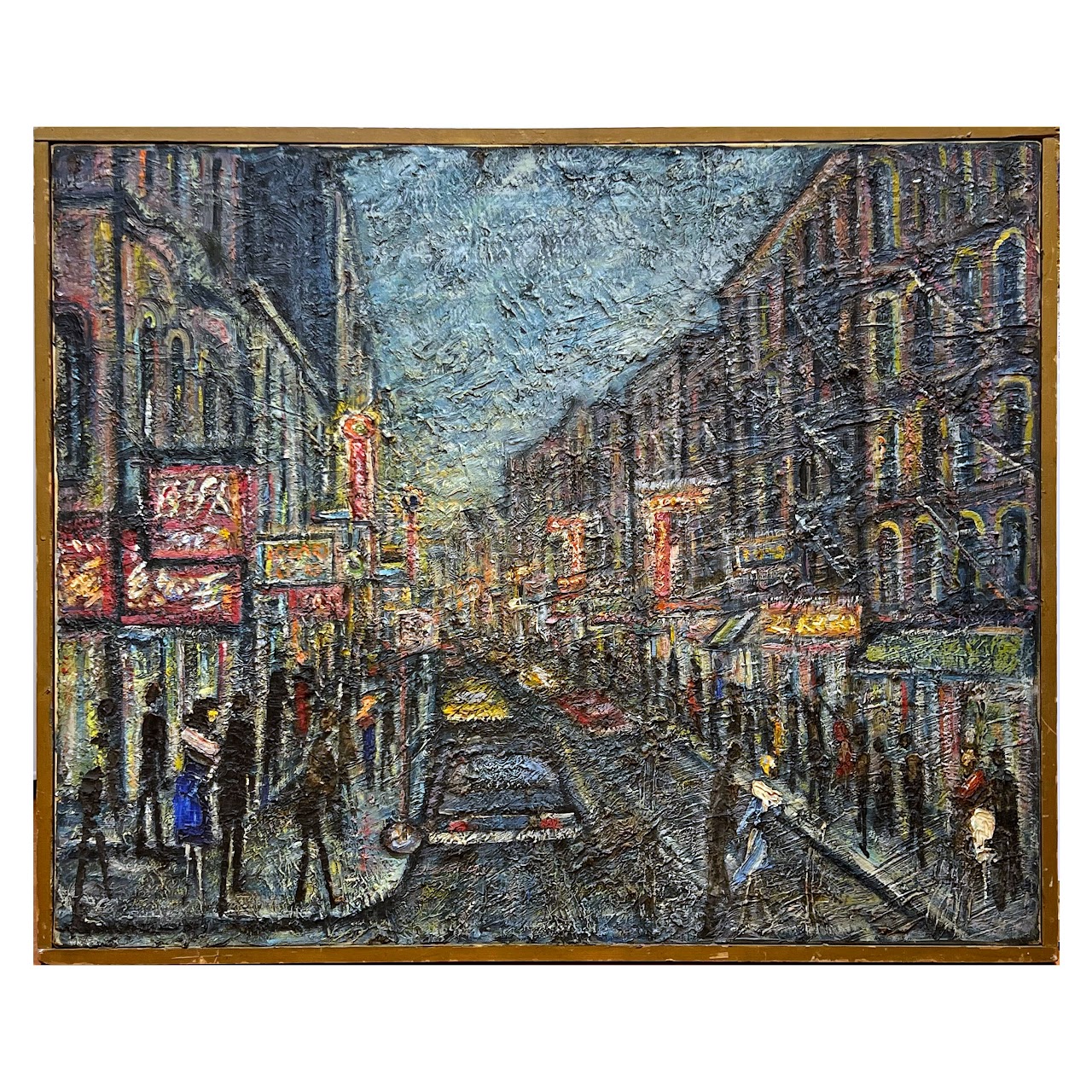 Post-Impressionist Style City Street Scene Oil Painting