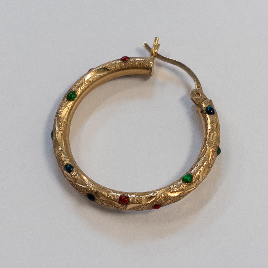 14K Gold and Enamel Etched Hoop Earrings