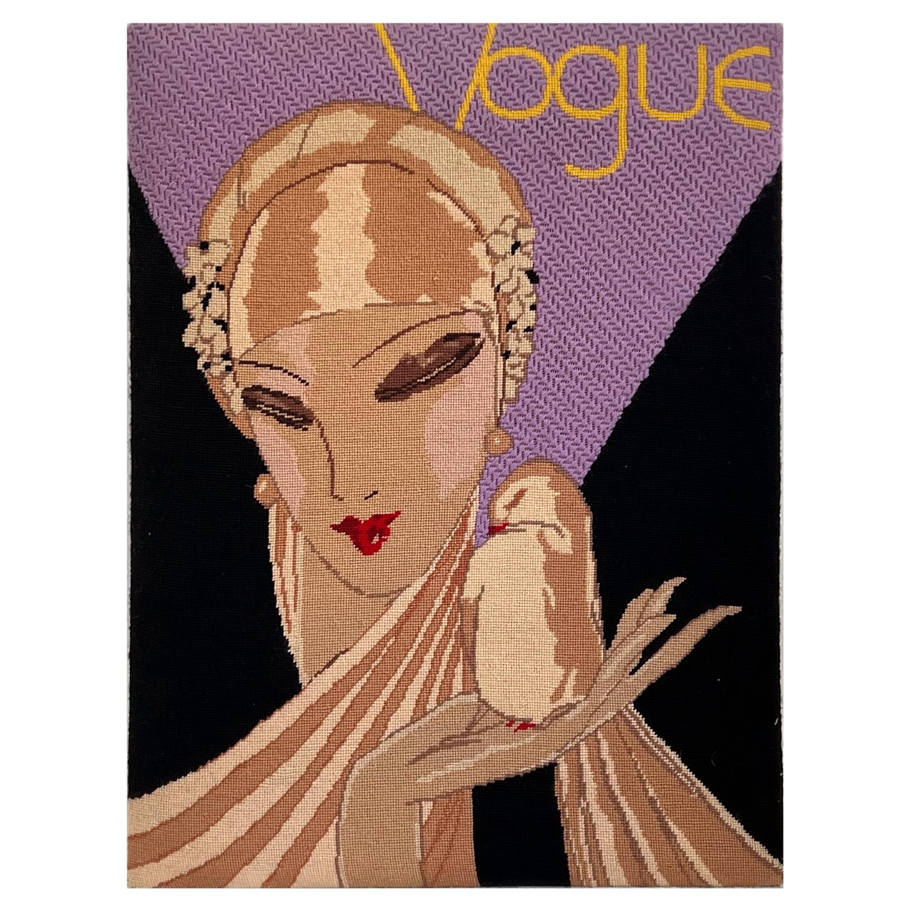 After Eduardo Garcia Benito Vogue Cover  Vintage Embroidered Textile