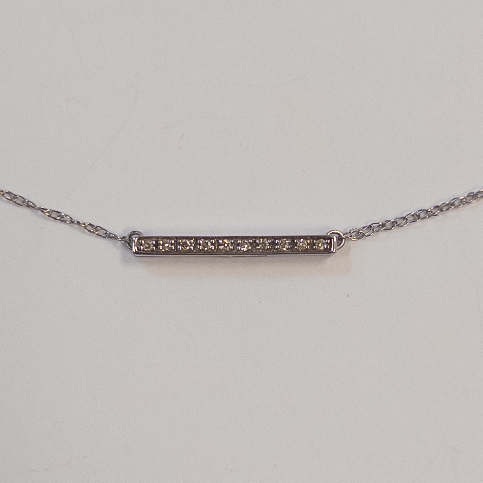 10K White Gold and Diamond Bar Pendant Necklace