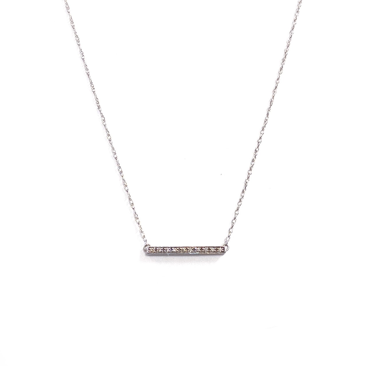 10K White Gold and Diamond Bar Pendant Necklace