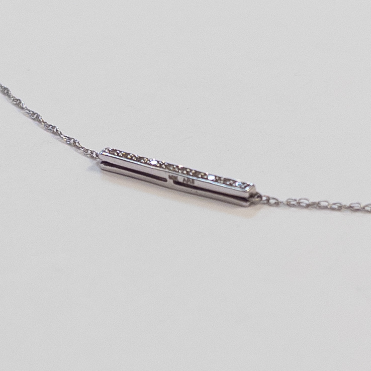 10K White Gold and Diamond Bar Pendant Necklace