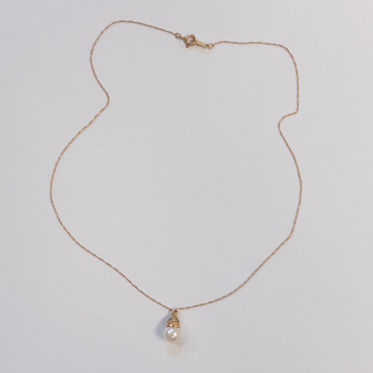 14K Gold, Pearl and Diamond Pendant Necklace