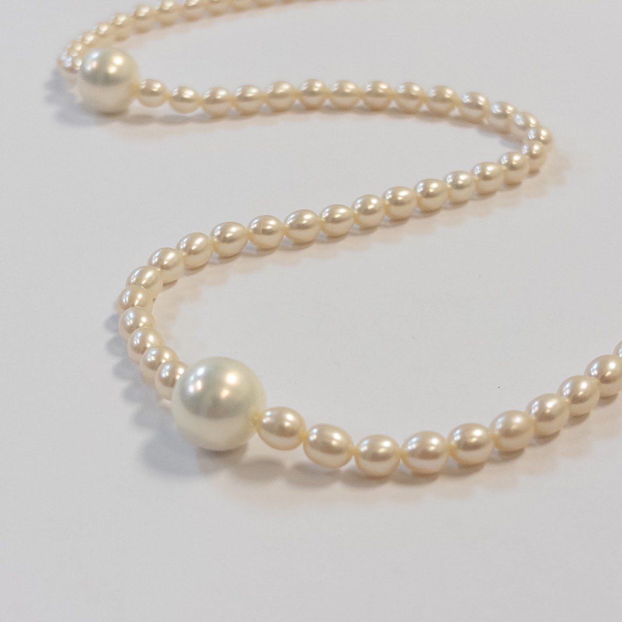 Pearl Long Strand Necklace with Six Large Detail Pearls