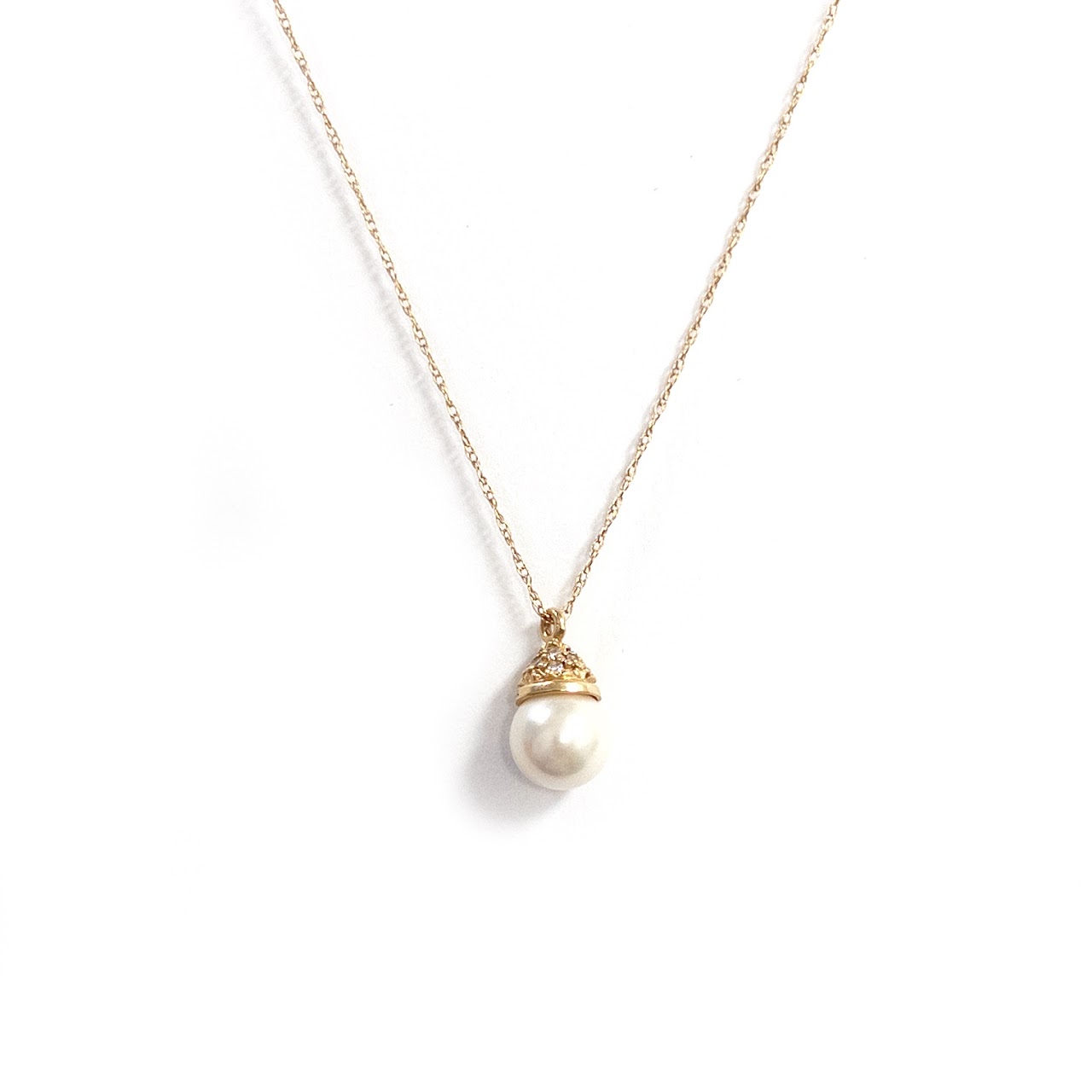 14K Gold, Pearl and Diamond Pendant Necklace