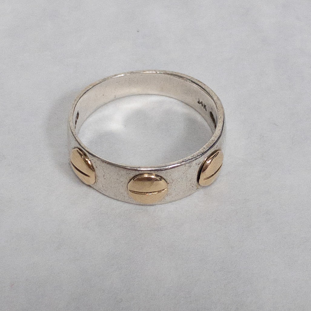 Sterling Silver & 14K Gold Screw Band Ring