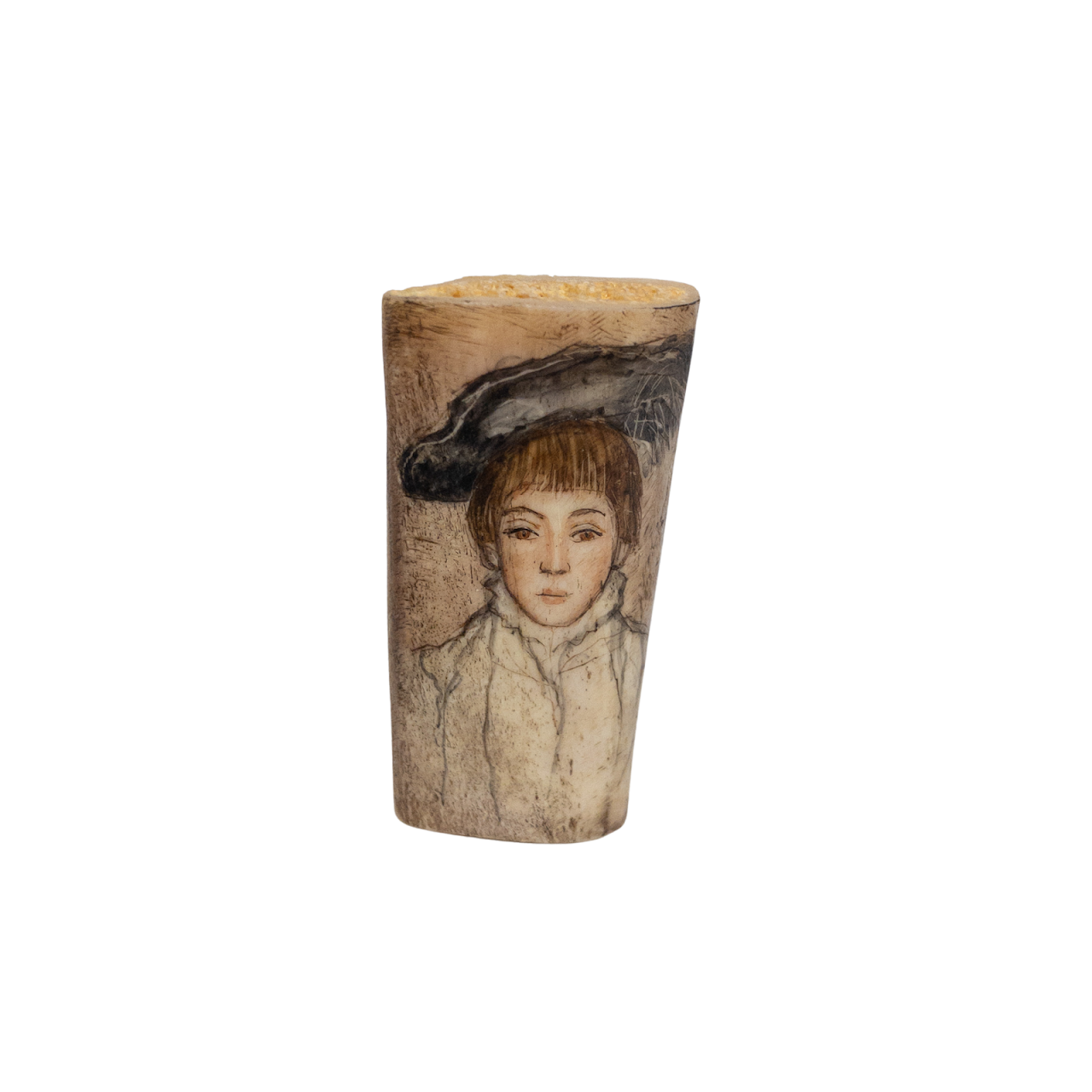 Scrimshaw Signed Portrait Brooch