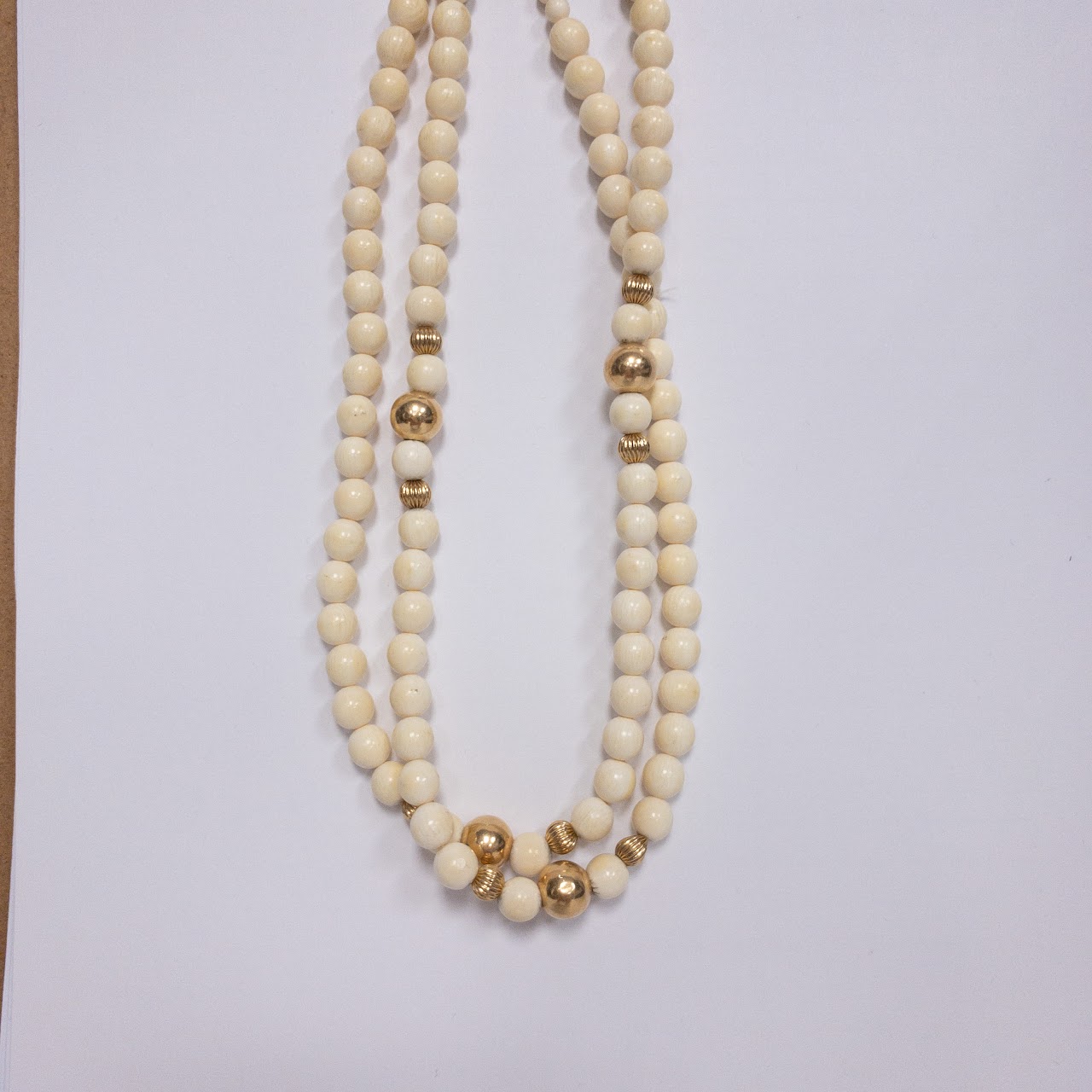 14K Gold White Coral Bead Strand