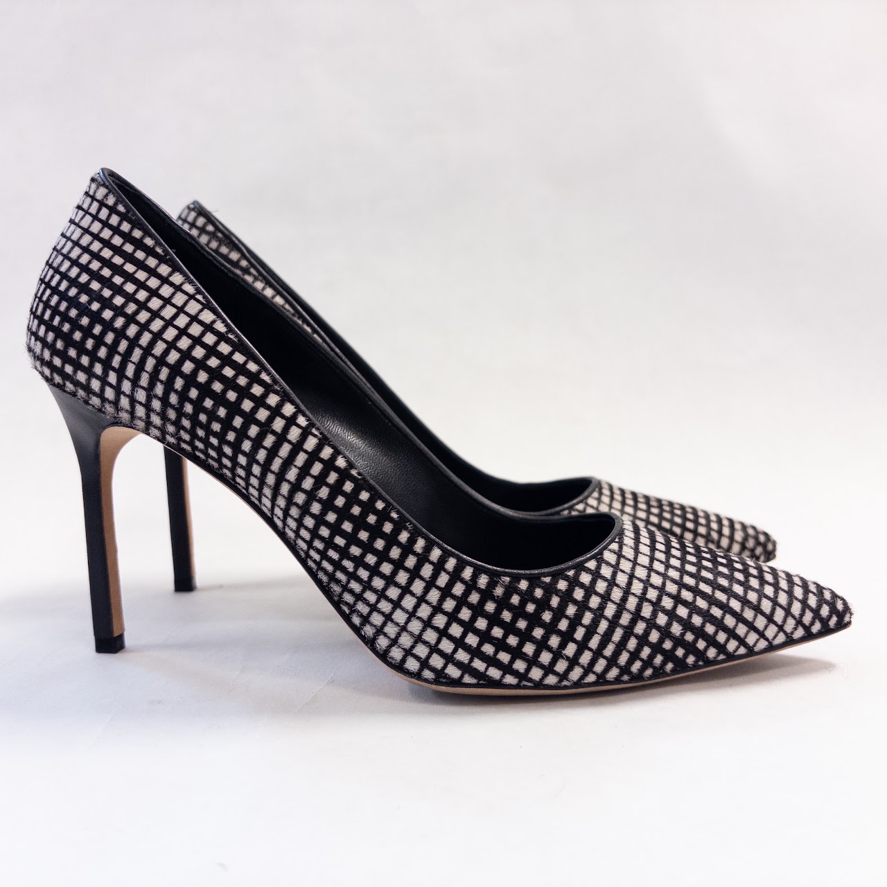 Manolo Blahnik Pony Hair Grid Pattern Pumps