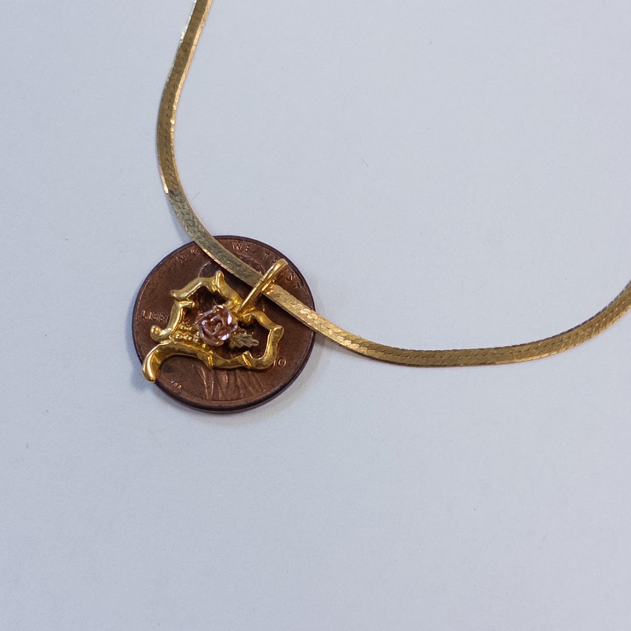 14K Gold Herringbone Necklace with 10K Gold Pendant